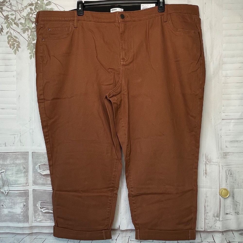 Sonoma Womens Girlfriend Puebla Brown Denim Cropped Jeans Plus Sz. 30W NEW